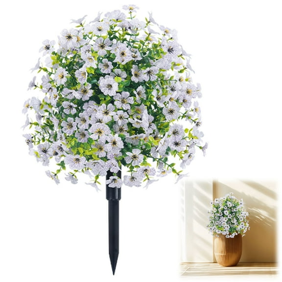 Artificial Flowers for Outdoors, Fake Forget-Me-Not Flowers with Ground Pile and Leaves, Lifelike Faux Myosotis Bouquet Artificial Plants for Garden Home Decor, 1pc White, 15.74In W/ 23.62In H