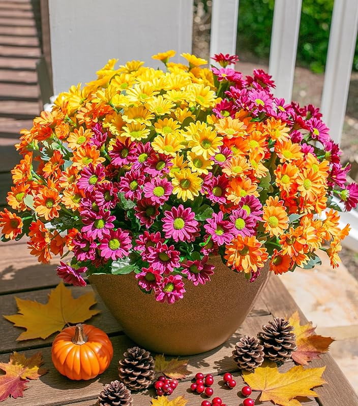 Artificial Flowers for Outdoors Fall Autumn Decoration, 6 Bundles Fake ...