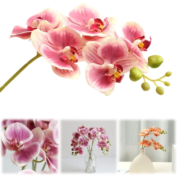 Artificial Flowers for Outdoors, Faux Flowers, Artificial Phalaenopsis Orchid Fake Butterfly Orchid Stems Real Touch Orchid Bouquet Realistic Maintenance-Free Floral Picks White Purple 1Pcs