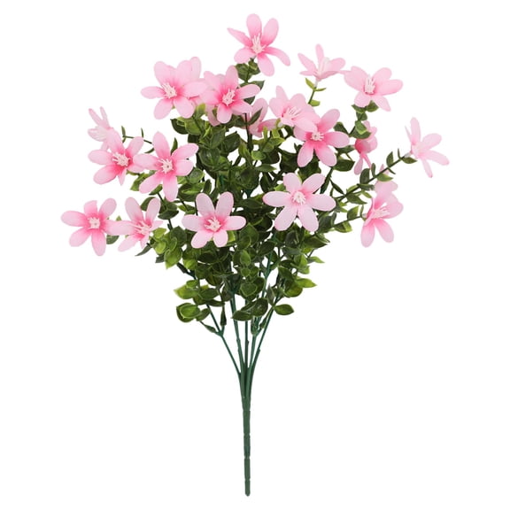 Artificial Flowers for Outdoors Hibiscus Faux Impatiens Outdoor Planters Pink Artificial Tropical Flowers Realistic UV Resistant Silk Flowers for Outside Front Porch Spring Decor(Pink,14.5x9.8")