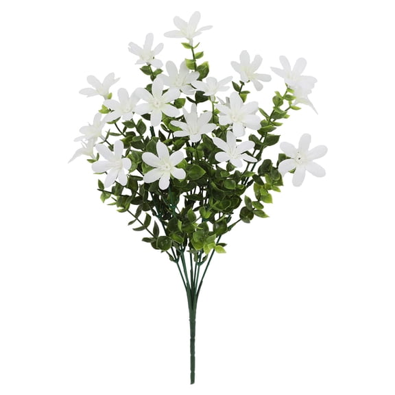 Artificial Flowers for Outdoors Hibiscus Faux Impatiens Outdoor Planters Pink Artificial Tropical Flowers Realistic UV Resistant Silk Flowers for Outside Front Porch Spring Decor(White,14.5x9.8")