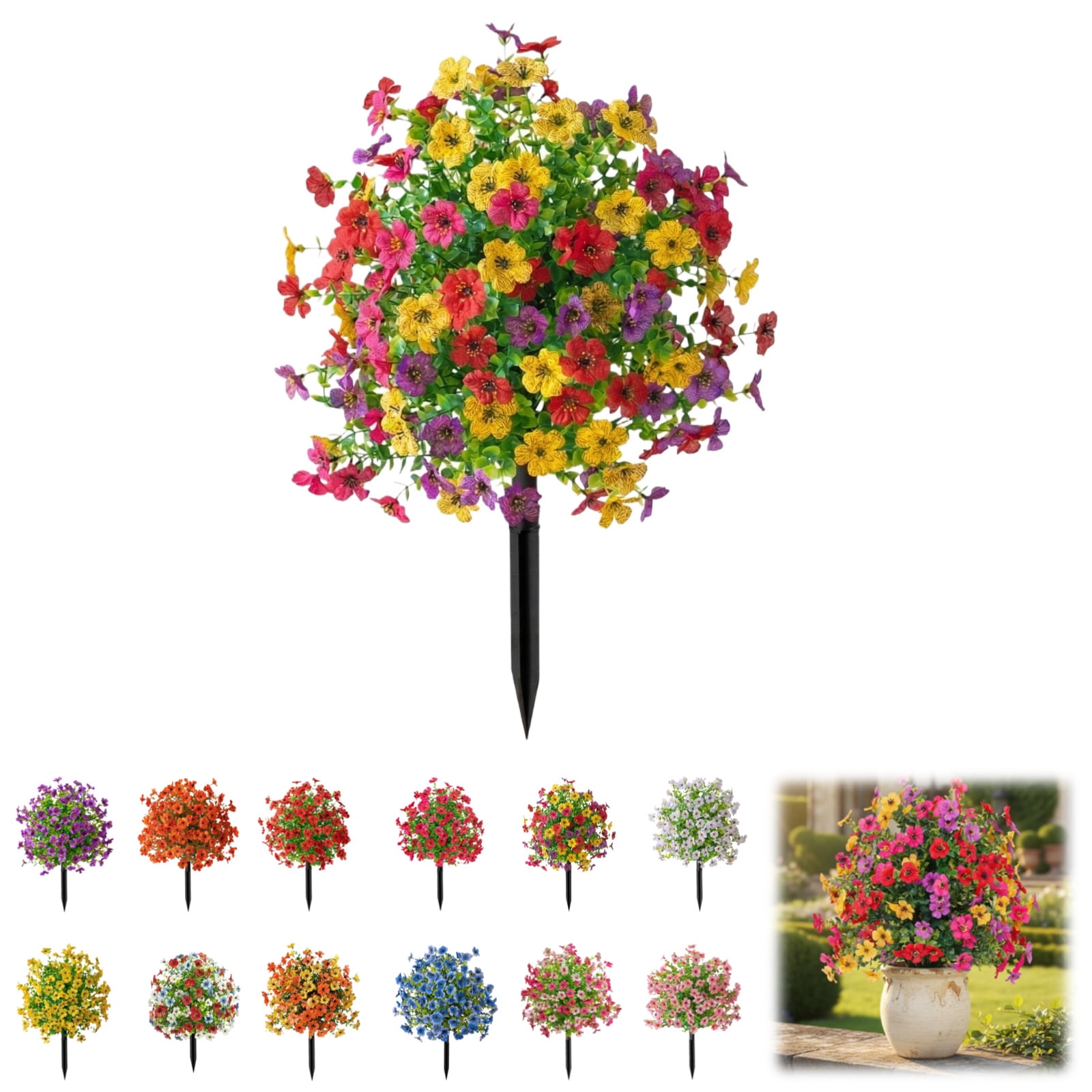 Artificial Flowers for Outdoors Indoor with Stakes 2026 | Faux Violet Flower Garden Stakes | UV Resistant & Waterproof | Flower Decor for Yard Lawn Patio Walkway Porch Home (Color Mixing)