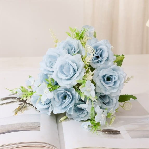 Artificial Flowers for Outdoors Mother's Day Gifts Artificial Flowers Wedding Flowers Silk Flowers with Stems Fake Cake Flowers for Wedding Bouquets Centerpieces Baby Shower Decoration (Blue)