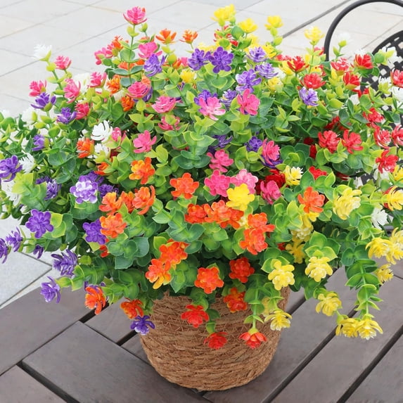 Artificial Flowers for Outdoors, Outdoor Faux Plants, 12 Bundles UV Resistant Realistic, Faux Flowers for Outdoor Planters, Spring Summer Home Garden Decoration, White