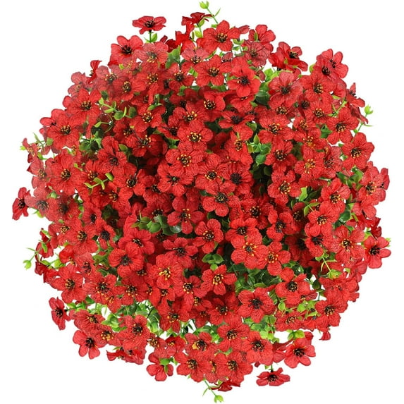 Artificial Flowers for Outdoors Plants Fake Plants Uv Resistant Faux Plastic Daffodils Flower Greenery Boxwood for Spring Planters Outdoor Front Porch Garden Porch Patio Decoration (Red)