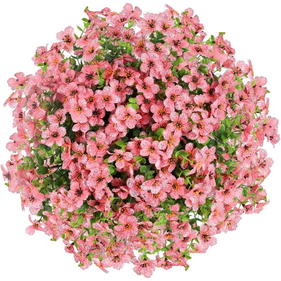 Artificial Flowers for Outdoors Plants Fake Plants Uv Resistant Faux Plastic Daffodils Flower Greenery Boxwood for Spring Planters Outdoor Front Porch Garden Porch Patio Decoration (Pink)