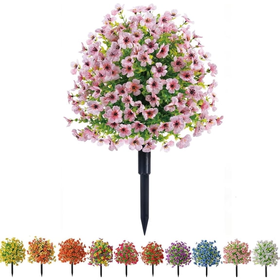 Artificial Flowers For Outdoors With Stakes, Fleur Artificielle Exterieur, Hanging Flowers For Outdoors Faux Plastic Greenery Shrub for Home Porch Decor, All Season Decoration