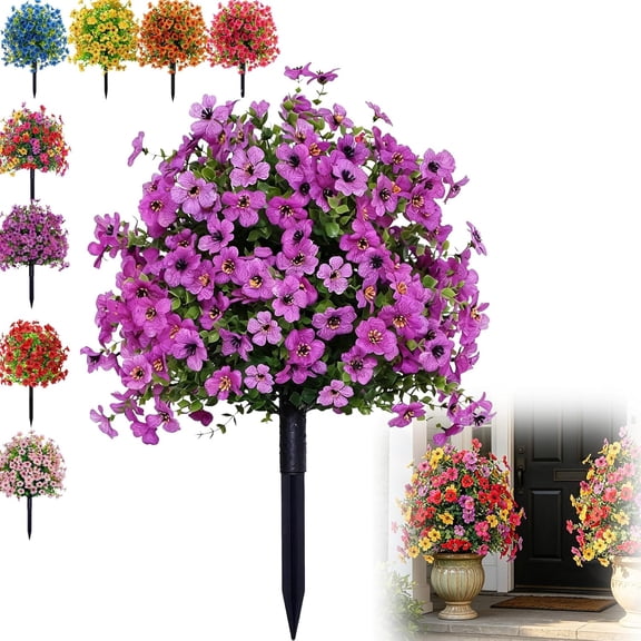 Artificial Flowers For Outdoors With Stakes, Hanging Flowers For Outdoors Fleur Artificielle Exterieur Faux Greenery Shrub Decoration for Home Front Porch Yard, All Season Decor