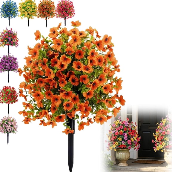 Artificial Flowers For Outdoors With Stakes, Hanging Flowers For Outdoors Fleur Artificielle Exterieur Faux Greenery Shrub Decoration for Home Front Porch Yard, All Season Decor