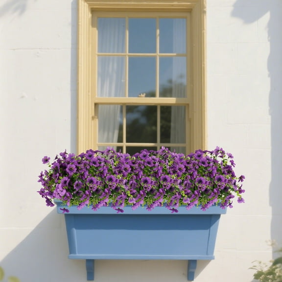 Artificial Flowers for Outdoors UV Resistant - 9 PCS Bundles Faux Fake Outdoor Plants Plastic Flowers Bushes Shrubs No Fade Artificial Greenery Home Porch Stems Outside Window Box Decor(Purple)