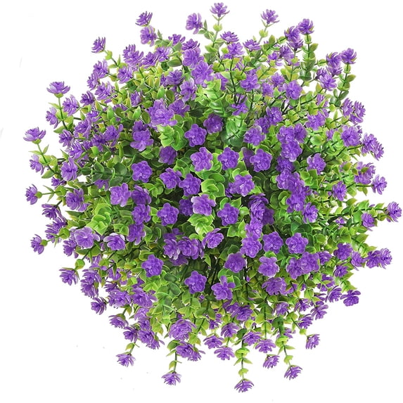Artificial Flowers for Outdoors UV Resistant Boxwood Plants, Faux Greenery Bushes Shrubs No Fade Plastic Flowers for Outside Hanging Plants Garden Porch Window Box Wedding Décor (Purple)