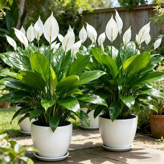 Artificial Flowers Outdoors Uv Resistant, 18.5 Inch Faux Peace LilyWith Blooms & Leaves, Realistic Fake Flower Arrangement for Indoor Table Office Decor,Home Garden Wedding Potted Floral Decoration
