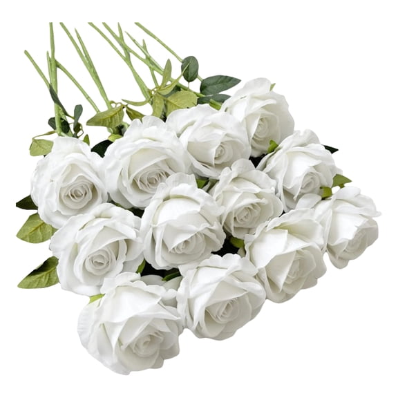 Artificial Flowers Party Simulation Solid Color Rose Artificial Simulation Plant Atmosphere Decoration Flowers 1set，12pcs (White)
