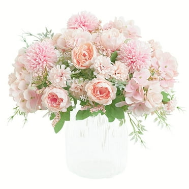 Artificial Flowers, Peony Silk Hydrangea Bouquet Decor Carnations Realistic Flower Arrangements Wedding Decoration Table Centerpieces 2 Pack (Pink)