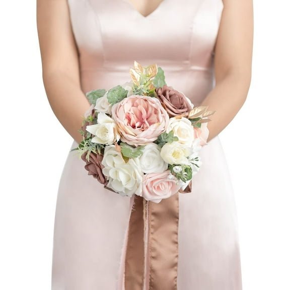Artificial Flowers Pink Bridesmaid Bouquet, Dusty Rose Wedding Flowers Bouquets for Bridesmaids, 7 Inch Bridal Bouquets for Bridesmaids, Wedding, Ceremony, Anniversary, etc