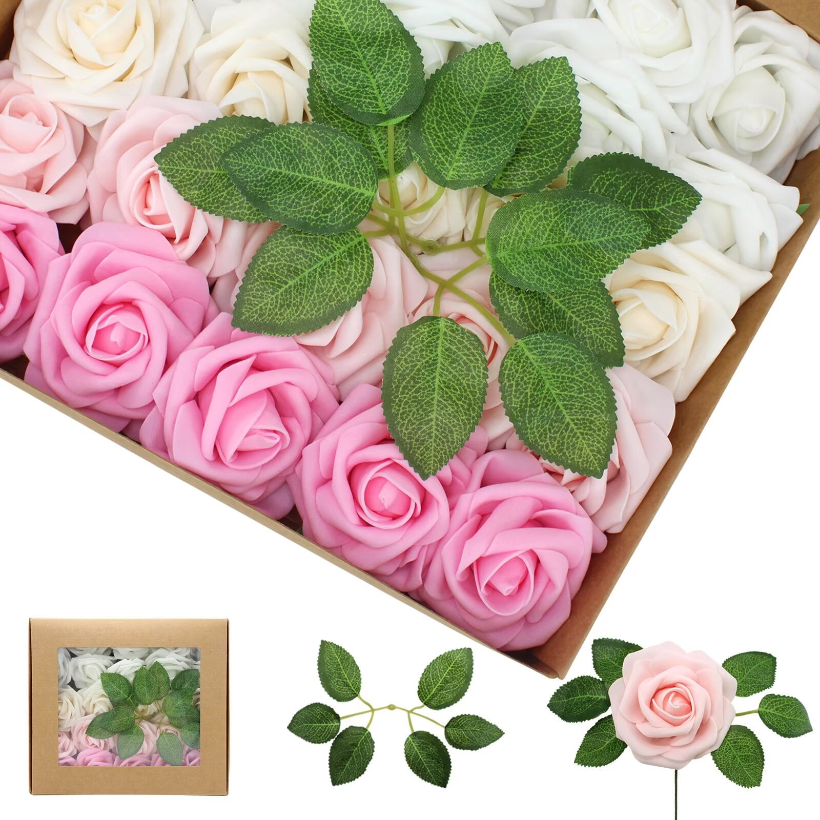 Artificial Flowers Pink Series Roses 200PCS Real Looking Foam Fake ...