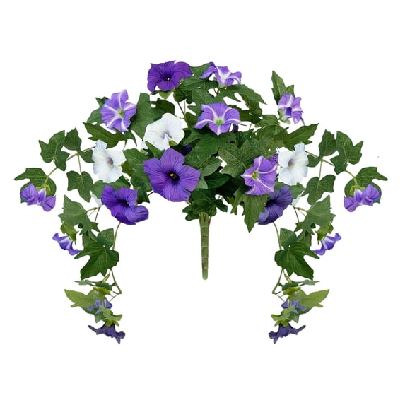 Artificial Flowers Plants for Outdoor Decoration,1Pc Faux Petunias Plastic Flower,UV Resistant No Fade Floral for Home Outside Garden Balcony Yard Porch Realistic Indoor Decor,25.5''x15.7''(White)