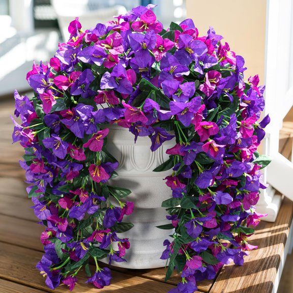 Faux Bougainvillea Artificial Flowers Plants for Outdoor Outside Decoration, 2 PCS Fake Flowers UV Resistant Look Real Silk Long Trailing Vines for Front Door Porch Planter Urn Patio Garden Yard