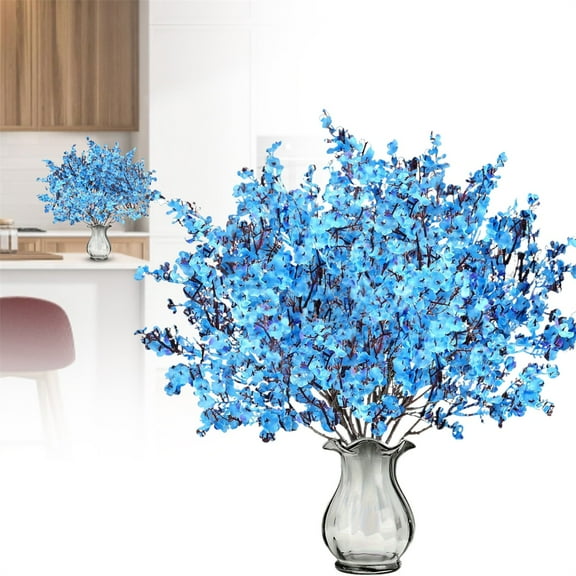 Artificial Flowers Plants for Valentine's Day Indoor 1 PCS, Fake Silk Babys Breath Realistic Bouquet, Faux Fall Stems Picks for Vases, Floral Arrangement Decorations for Tables Centerpieces,Blue 2
