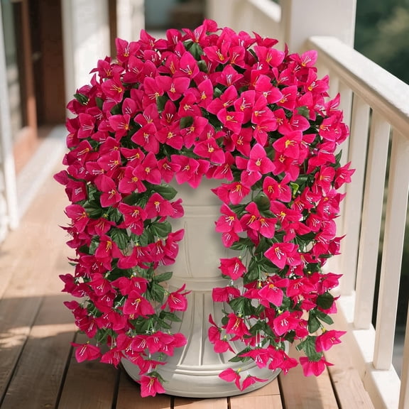 Scidweet Artificial Bougainvillea Flowers for Outdoors, 4 Pcs Faux Silk Hanging Flowers Long Trailing Fake Vines for Front Door Porch Planter Balcony Patio Summer Spring Home Decor, Red