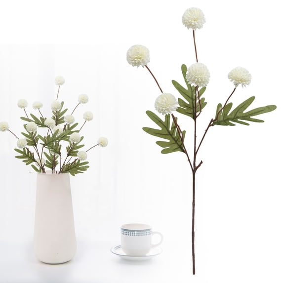 Artificial Flowers Pompon Mum 1 Pc White for Aesthetic Living Room Decor