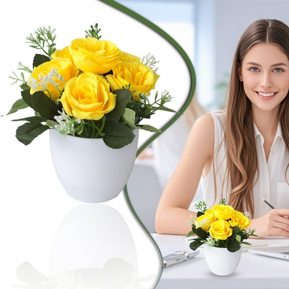 Artificial Flowers in Pot Verdsylv Faux Rose Flower Arrangement in Pot, Lifelike Fake Floral Centerpiece for Dining Table, Kitchen Island, Coffee Table, Farmhouse Home Decor, Faux Flower Bouquets, Q