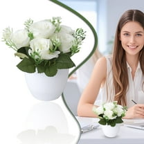 Artificial Flowers in Pot Verdsylv Faux Rose Flower Arrangement in Pot, Lifelike Fake Floral Centerpiece for Dining Table, Kitchen Island, Coffee Table, Farmhouse Home Decor, Faux Flower Bouquets, M