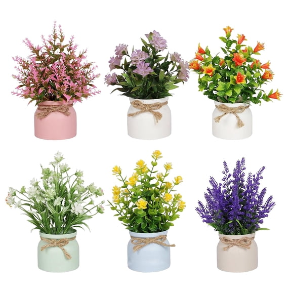 Artificial Flowers Potted Plants for Home Bathroom Kitchen Rustic Table Centerpiece Interior Outdoor Decor Fake Flower Bonsai Decorative Greenery, 1 Artificial Flower Pot