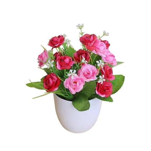 Artificial Flowers Potted Rose Plant in Plastic Pot for Home Mothers Day Decor