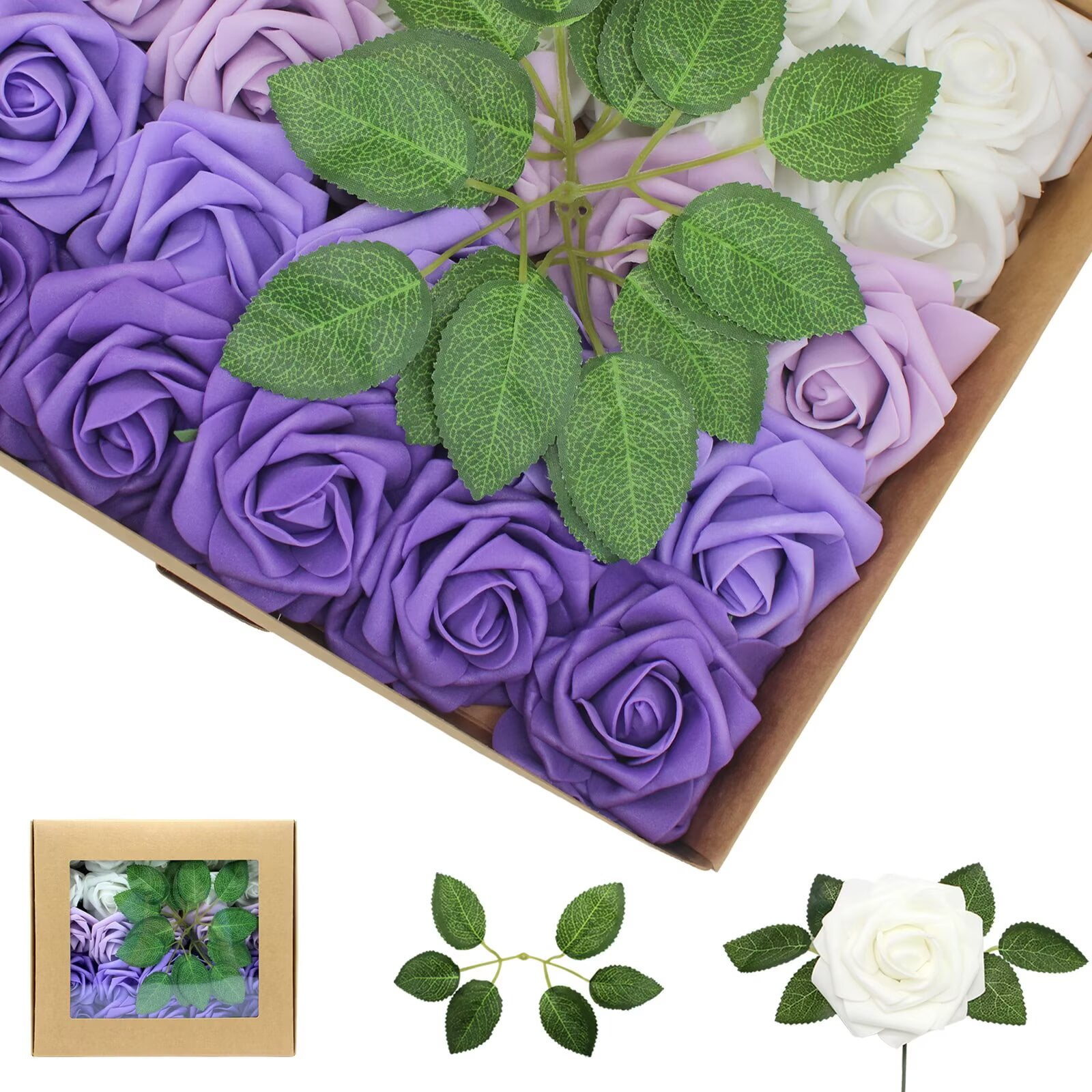Artificial Flowers Purple Series Roses 100PCS Real Looking Foam Fake ...