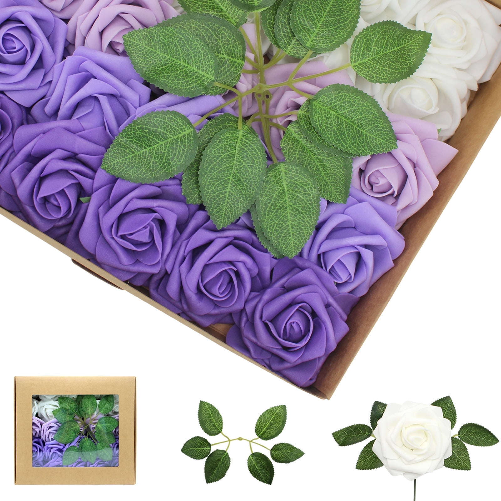 Artificial Flowers Purple Series Roses 25PCS Real Looking Foam Fake ...