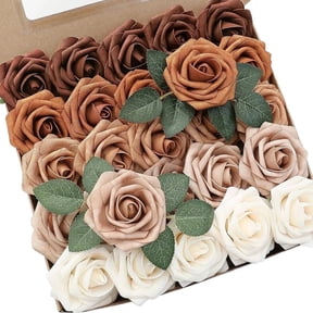 25Pcs Blue Roses Artificial Flowers, Brown Shades Fake Roses Real Looking Foam Rose Bulk with Stem for DIY Wedding Bouquets Centerpieces Floral Arrangements Bridal Shower Party Home Decor