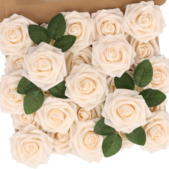 Artificial Flowers Real Looking Foam Fake Roses with Stems for DIY Wedding Bouquets Propasal Bridal Shower Valentine's Day Proposal   Centerpieces Arrangements Party Tables Decorations, 25pcs