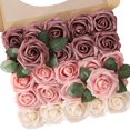 thumbnail image 1 of Artificial Flowers 25pcs Real Looking Dusty Rose Ombre Colors Foam Fake Roses with Stems for DIY Wedding Bouquets Bridal Shower Centerpieces Floral Arrangements Party Tables Home Decorations, 1 of 10