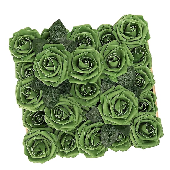 Artificial Flowers Real Looking Forest Green Ombre Colors Foam Roses with Stems for DIY Wedding Bouquets Bridal Shower Centerpieces Sage Green Floral Arrangements Decorations 25pcs