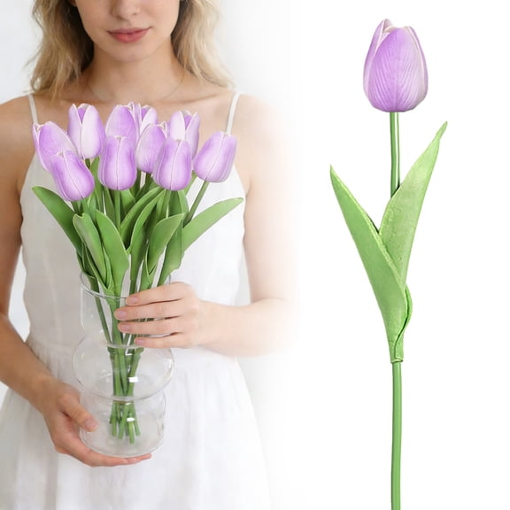 Artificial Flowers, Real PU Tulips for Wedding Bouquet, Spring Arrangement, Home Decor, Mother's Day Gift, Lifelike and Elegant Design(1Pcs,Purple)