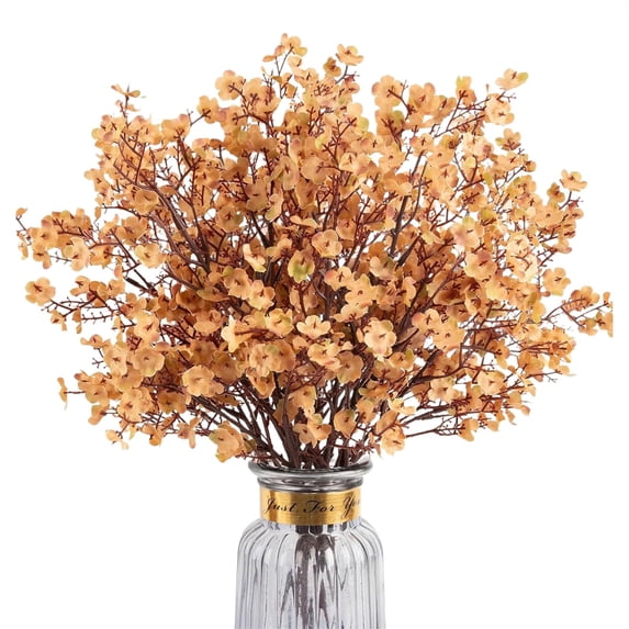 Artificial Flowers Realistic Fake Gypsophila Cherry Blossom Stem Silk Flowers for Spring Wedding Decor Indoor Floral Arrangement Tabletop Home Office Vase Decor, 1Pc, Multicolor(Orange,19.3x4")