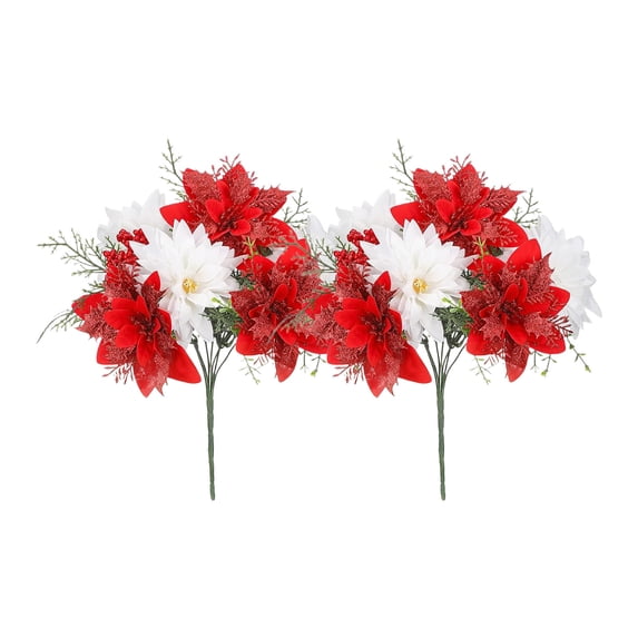 Artificial Flowers Realistic Fake Poinsettia, Glitter Holiday Christmas Decorations for Home, Faux Plants for Vase Indoor Table Centerpiece