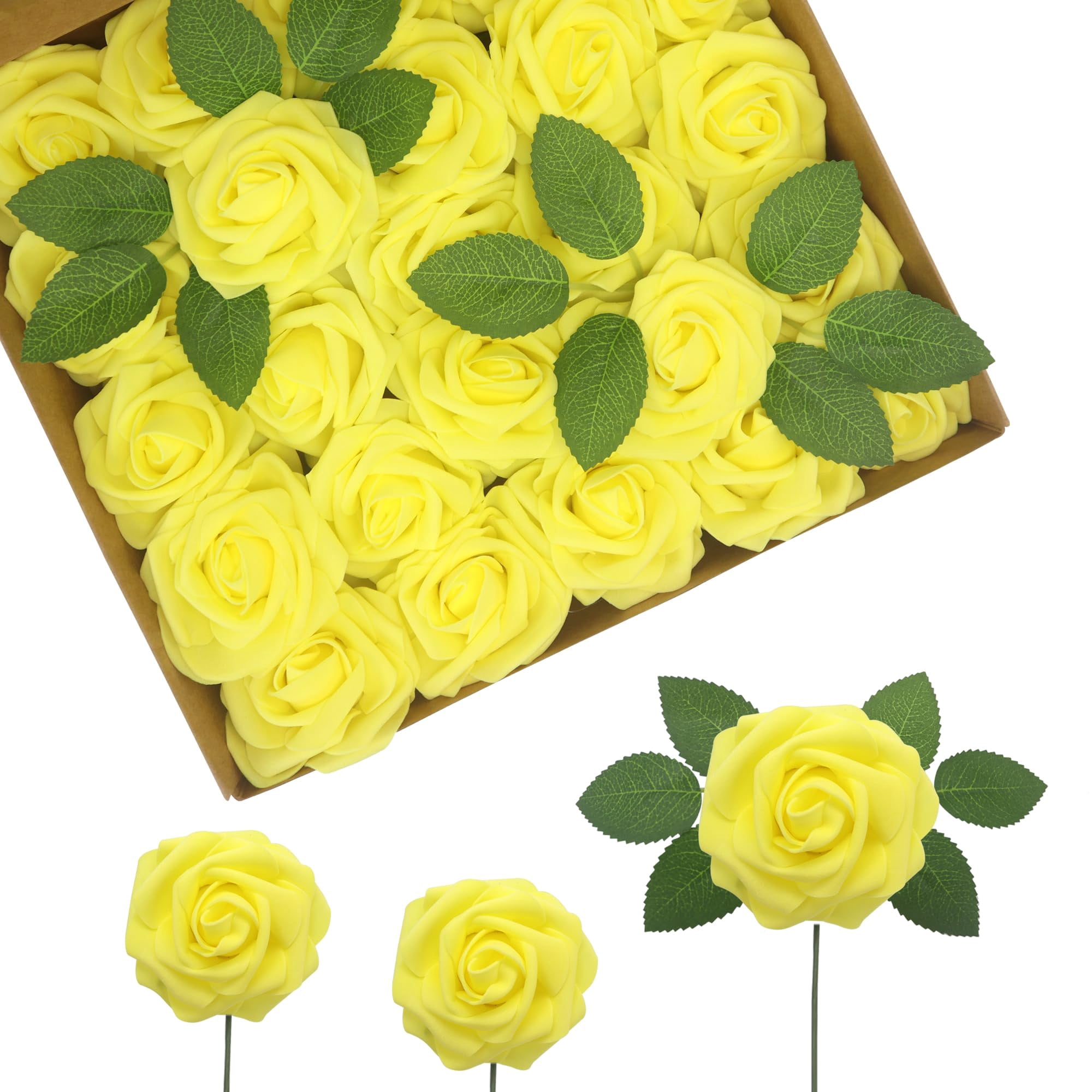Artificial Flowers Realistic Roses, 100pcs Real Looking Fake Roses with ...