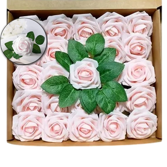 Artificial Flowers Realistic Roses, 25 Pcs Real Looking Fake Roses with Stem for DIY Wedding Bouquets Centerpieces Bridal Shower Party Home Romantic Decorations