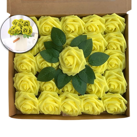 Artificial Flowers Realistic Roses, 25 Pcs Real Looking Fake Roses with Stem for DIY Wedding Bouquets Centerpieces Bridal Shower Party Home Romantic Decorations