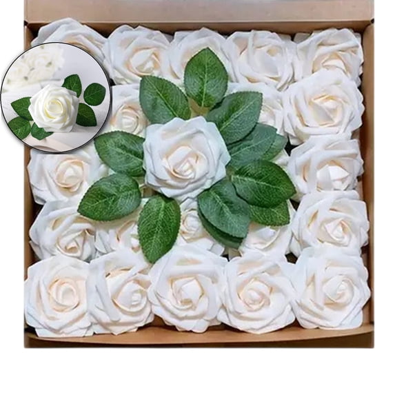 Artificial Flowers Realistic Roses, 25 Pcs Real Looking Fake Roses with Stem for DIY Wedding Bouquets Centerpieces Bridal Shower Party Home Romantic Decorations