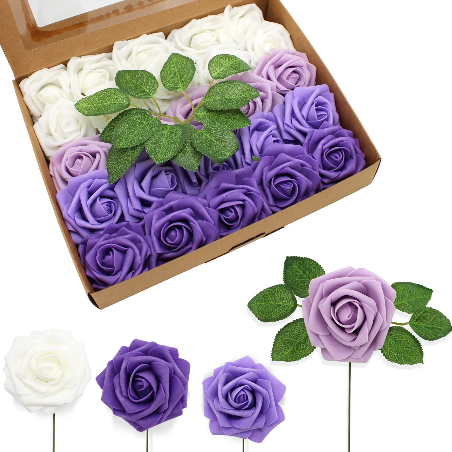 Artificial Flowers Realistic Roses, 50pcs Real Looking Fake Roses with ...