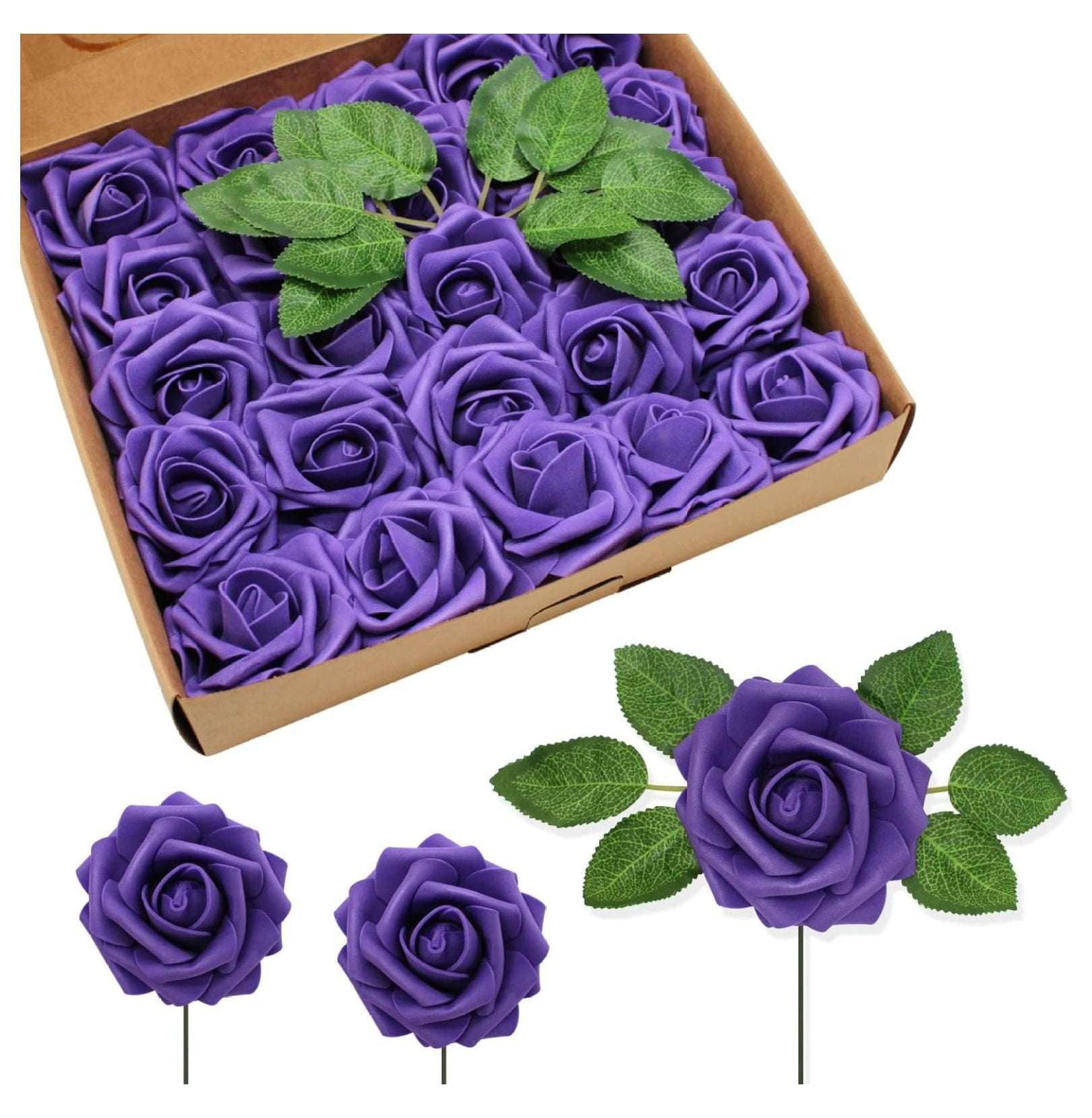 Artificial Flowers Realistic Roses, 50pcs Real Looking Fake Roses with