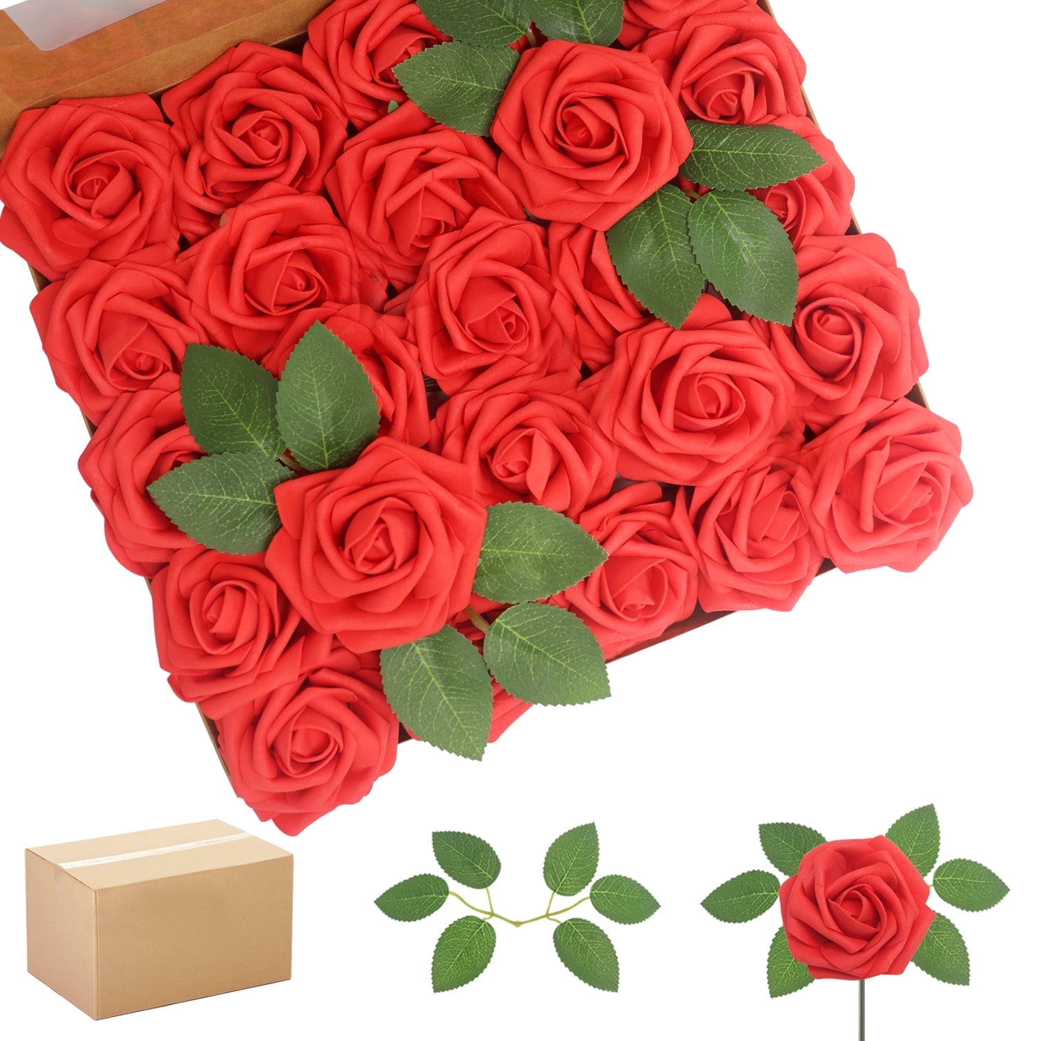 Artificial Flowers Red Roses 200PCS Real Looking Foam Fake Roses with ...
