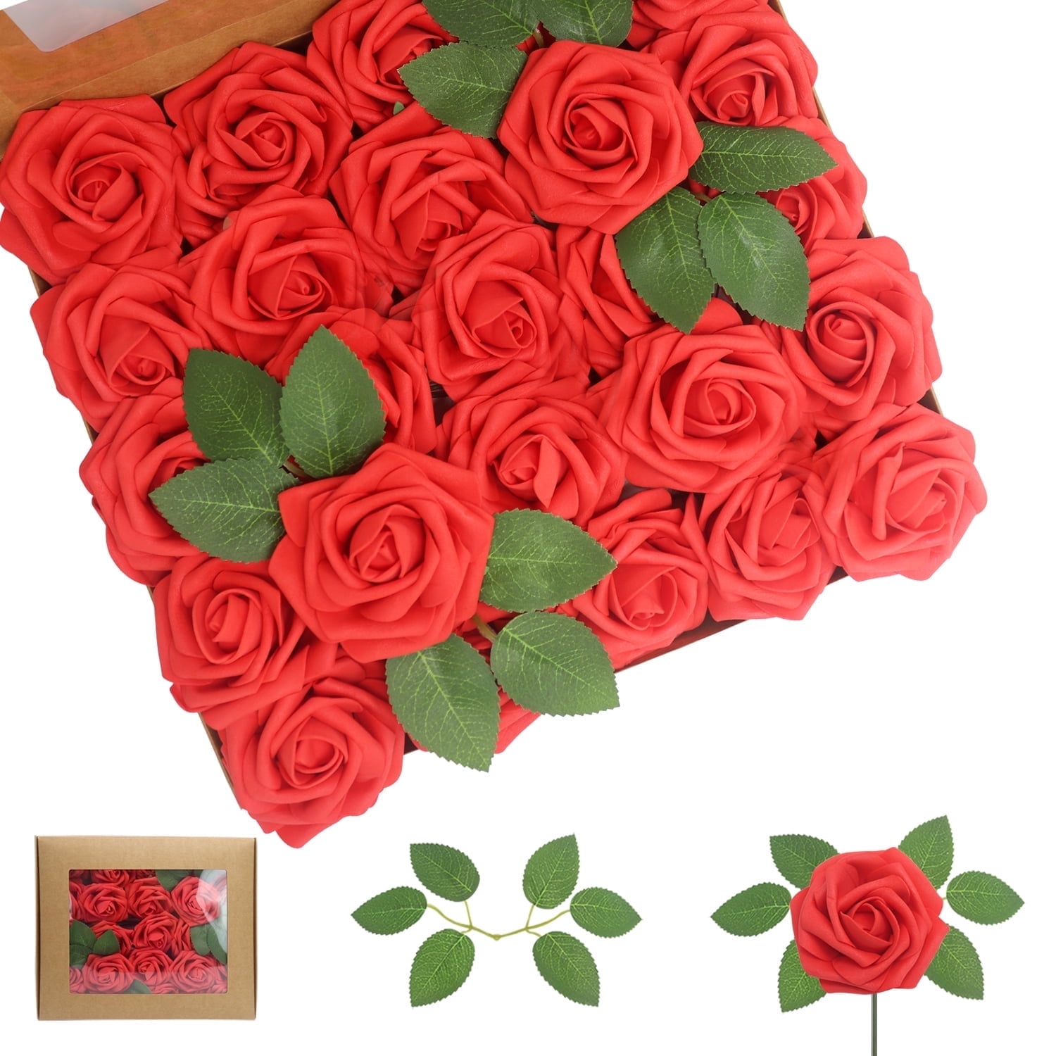 Artificial Flowers Red Roses 50PCS Real Looking Foam Fake Roses with ...
