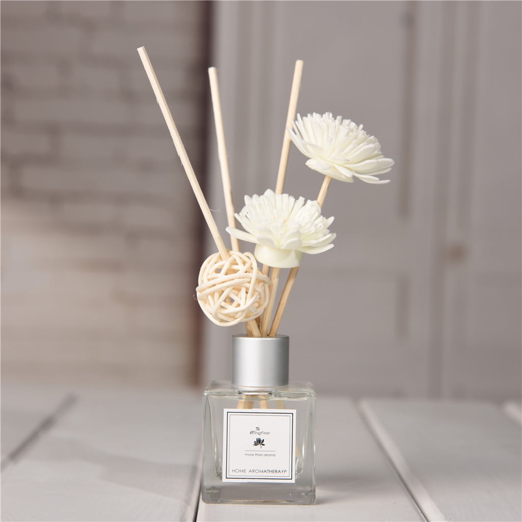 Artificial Flowers Reed Oil Diffusers With Natural Sticks, Glass Bottle