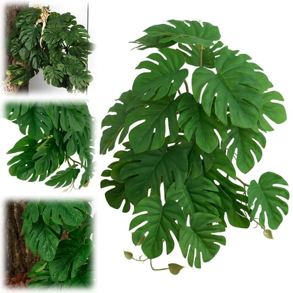 Artificial Flowers,Reptile Plants For Terrarium Amphibian Habitat Decor Artificial Hanging Plants With Suction Cup Monstera