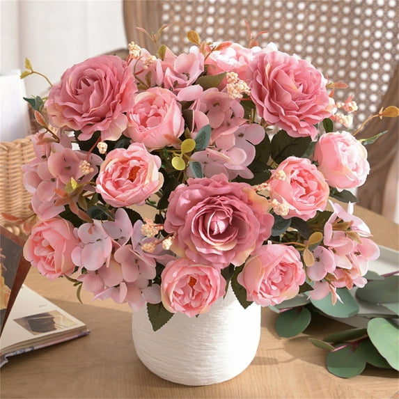 Artificial Flowers Rose Artificial Flower Creative Bouquet Natural Decoration Dining Table Coffee Table Floral Decoration (Light Pink)
