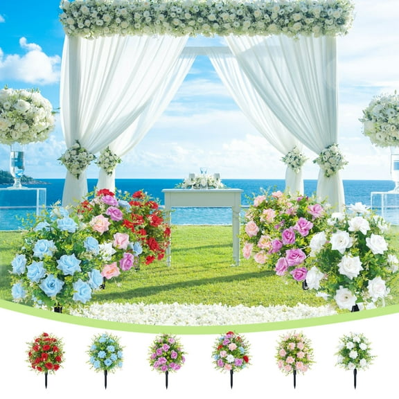 Artificial Flowers Rose Floor Standing with Ground Spike Fake Outdoor Plants for Garden Decoration UV Resistant Greenery Wedding Party by PALIFEUR